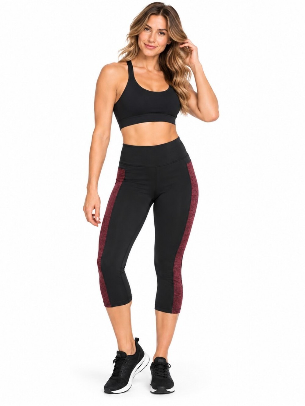 Ideology Womens Plus 2X Colorblock Capri Leggings Black Burgundy Stretch Macys